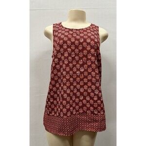 Michael Kors women size small red leaves print tank blouse with back gold zipper